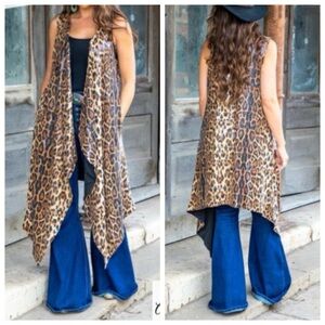 L&B‎ Lucky & Blessed Women’s Sequin  Leopard Asymmetrical Sleeveless Kimono Vest